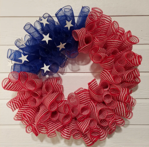 USA Large Flag Deco Mesh Wreath