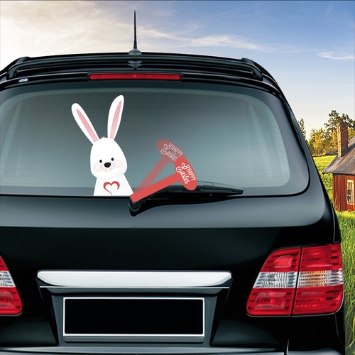 Cute Heart Bunny Waving Wiper Decals PVC Rear