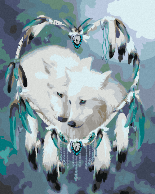 Zuty - Paint by Numbers â€“ WOLF AND A HEART-SHAPED DREAMCATCHER