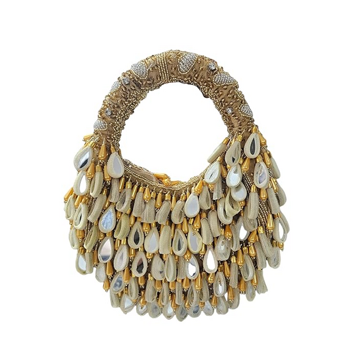 Golden Stylish Mirror Bridal Wear Handbag