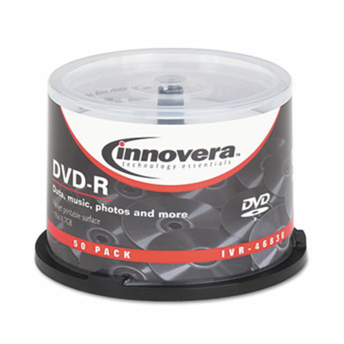 Innovera 46830 DVD-R Discs- Hub Printable- 4.7GB- 16x- Spindle- Matte 