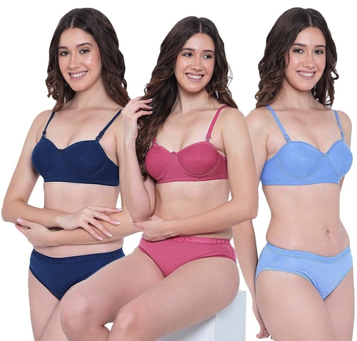 Women’s Cotton Honeymoon Balconette Lightly Padded Bra Panty Set Women