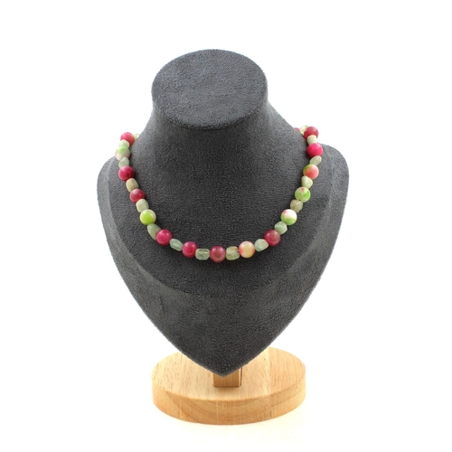 Green Kyanite + Watermelon Tourmaline 8 mm beads necklace.