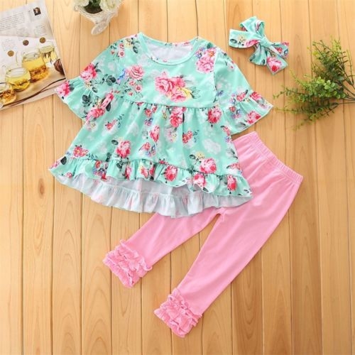 Fashion Kids Baby Girls Clothes Tops T shirt Pants