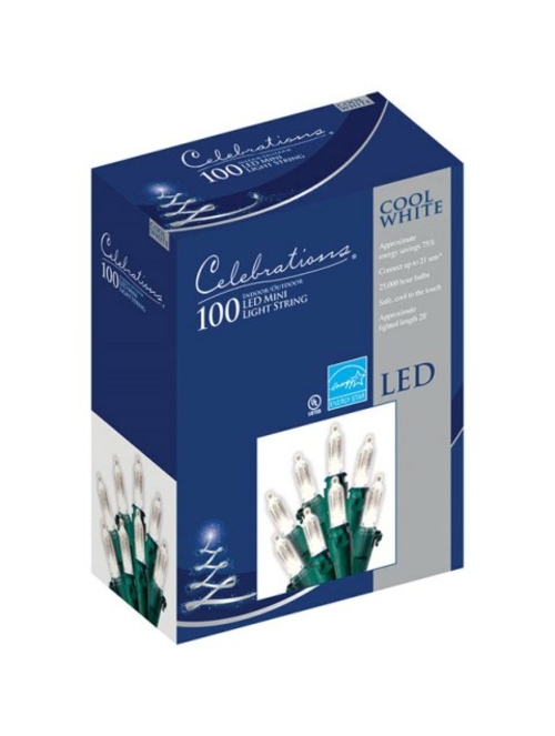 Celebrations 40839-71 Cool White Traditional LED Light Set  100 Count