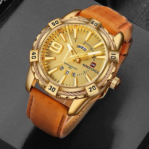 Main Men Leather Gold Watch image