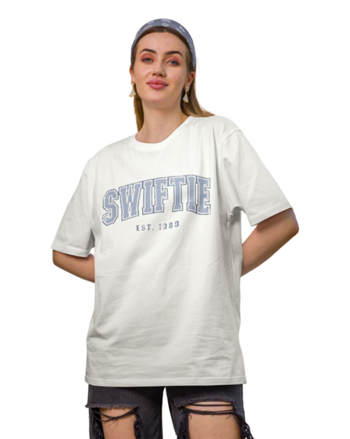 Women Typographic "SWIFTIE" Print Oversized Crew-Neck T-Shirt