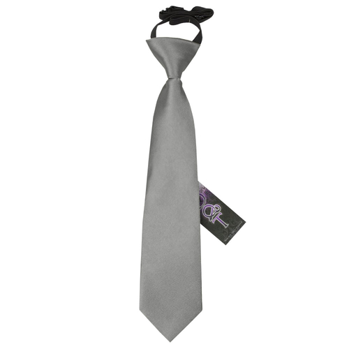 Plain Satin Elasticated Tie - Boys - Platinum