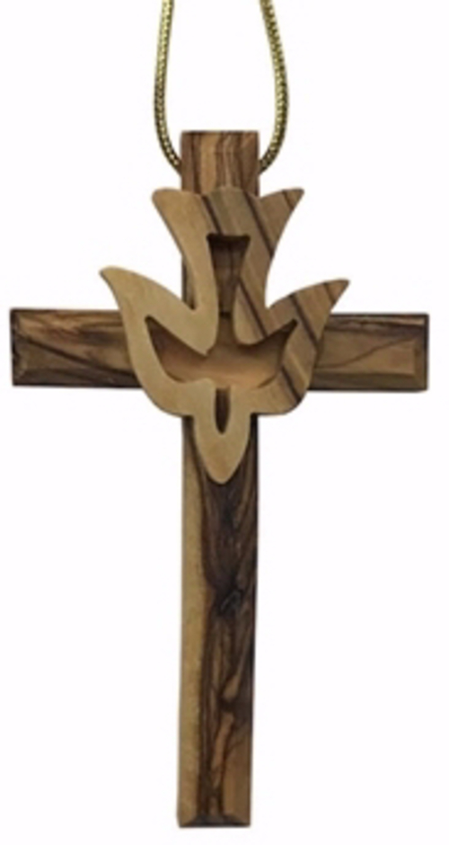 Earthwood 156147 3.5 in. Olive Wood-Cross with Dove Ornament
