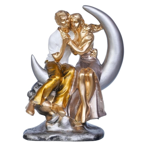 Romantic Couple Statue Sitting on Moon Human Figurines Decorative