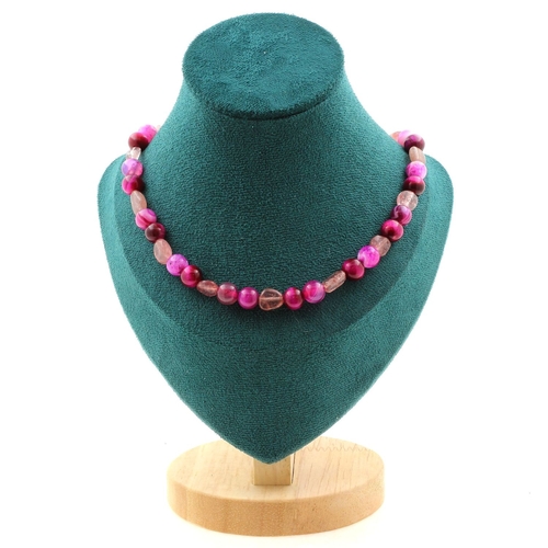 Strawberry Quartz + Tiger's Eye + cracked Agate 8 mm beads necklace.