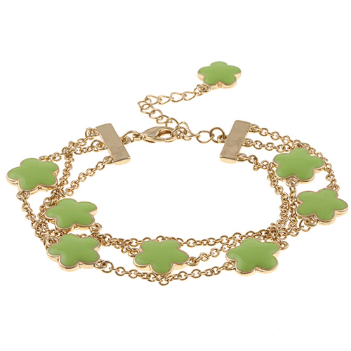 Zirconmania 610B-2568LG-G Goldtone Green Enamel Three Strand Bracelet