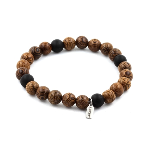 Matte Black Onyx + wood Bracelet 8 mm Beads.