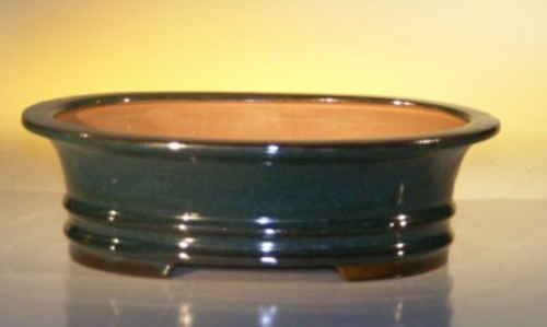 Dark Moss Green Ceramic Bonsai Pot - Oval 9.75" x 7" x 2.75" OD8.5" x