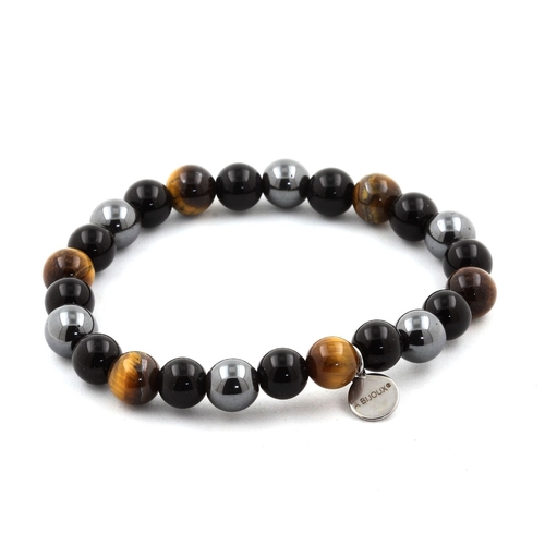 Tiger's Eye + Hematite + Black Agate Bracelet 8 mm Beads.