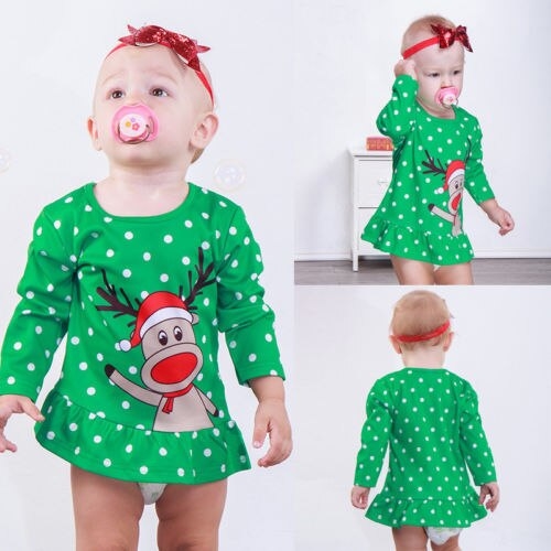 Little Girls Xmas Elf Mini Dress Toddler Infant