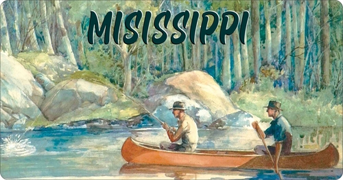 License Plate Travel Poster Art Canoeing Fishing Mississippi