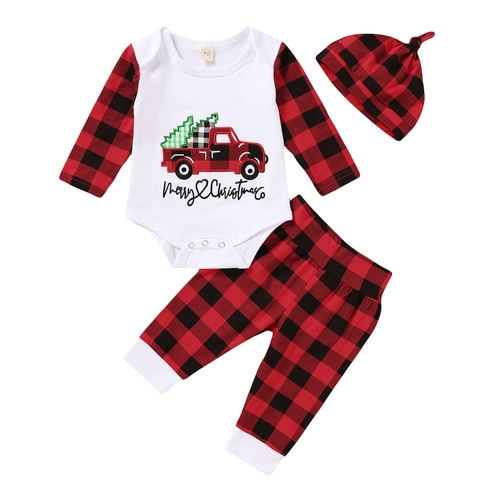 Merry Christmas Red Plaid Christmas Set for Toddlers and Kids