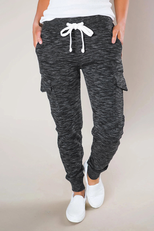 Heathered Black Pocketed Casual Joggers