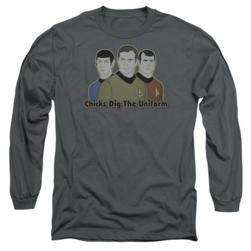 Trevco Star Trek-Dig It - Long Sleeve Adult 18-1 Tee - Charcoal- Mediu