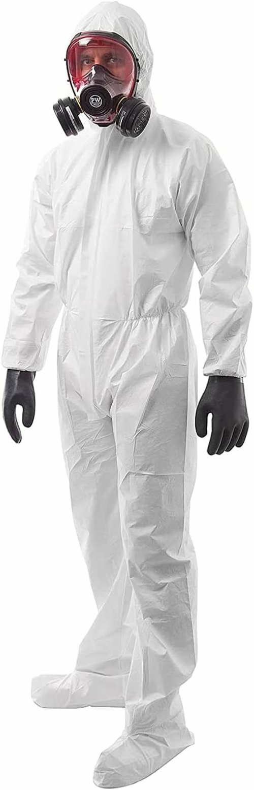 Hazmat Suit Disposable Coverall. White Protective Suit 5X-Large. 60