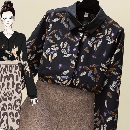 Korean Womens Print Slim Tops And Blouses