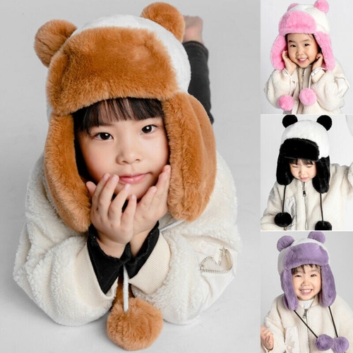 Cute Kids Boys Girls Warm Hats Cartoon Winter