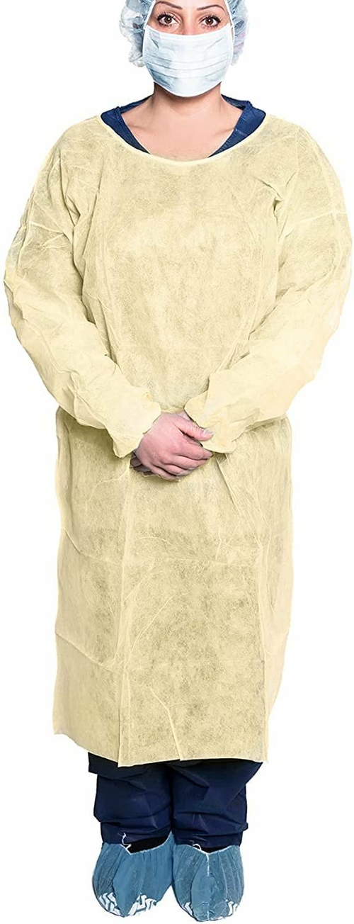 Yellow Disposable Gowns. Pack of 10 One Size Polypropylene Isolation