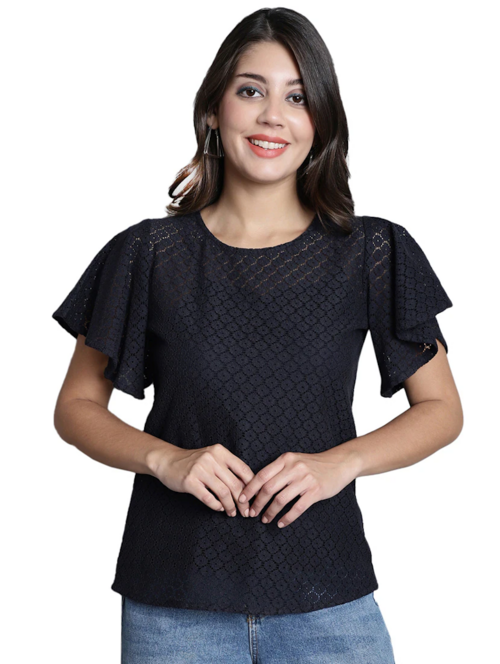 Women's Straight Round Neck Top(SizeL)(ColorBlack)