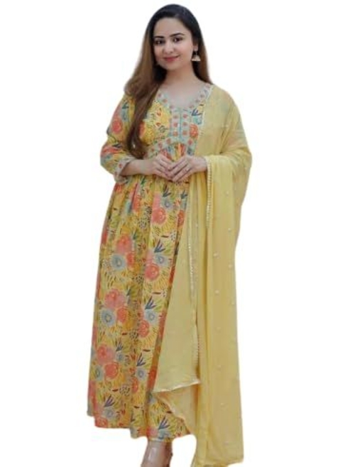 Pure Cotton Godhani Afghani Suit Set (Yellow)