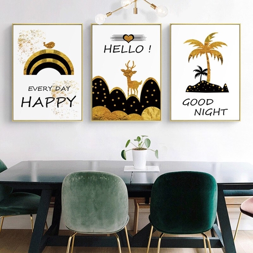 Cartoon Canvas Painting Elk Coconut Tree