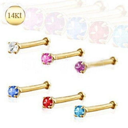 14Kt Yellow Gold Stud Nose Ring with Prong Setting Gem