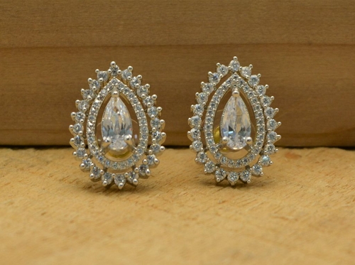 Crystal Spark CZ Halo Pear Stud Earrings For Women & Girls