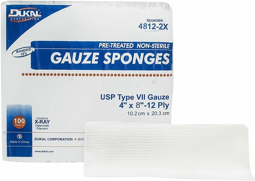 Type VII Gauze Sponges 4" x 8". Case of 2000 12-ply X-Ray Detectable