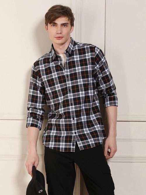 Checks Collar Cotton Regular Fit Casual Shirt (Size-S)(Color-BLACK)