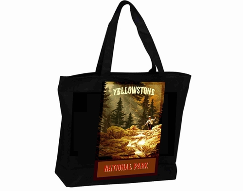 Tote Bag XXL Travel Poster fly fishing at Yellowstone park