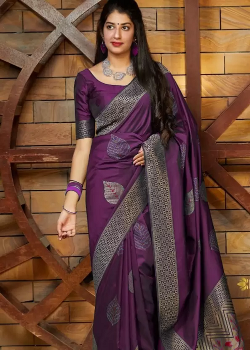 Woven Kanjivaram Jacquard, Pure Silk Saree  (Purple)