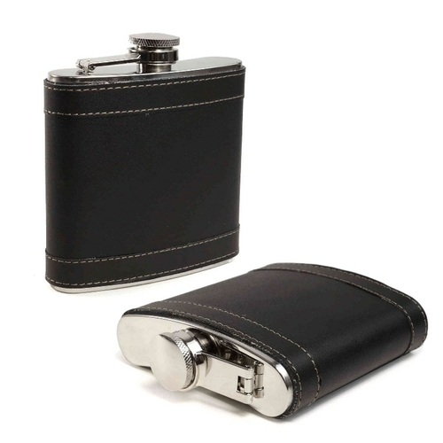 Tuff Luv I13-2 6 oz Hip Flask, Black - Stainless Steel & Tradition