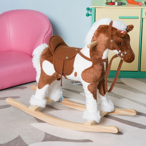 Qaba Kids Ride On Rocking Horse Toy Plush Wood Pony Traditional Gift