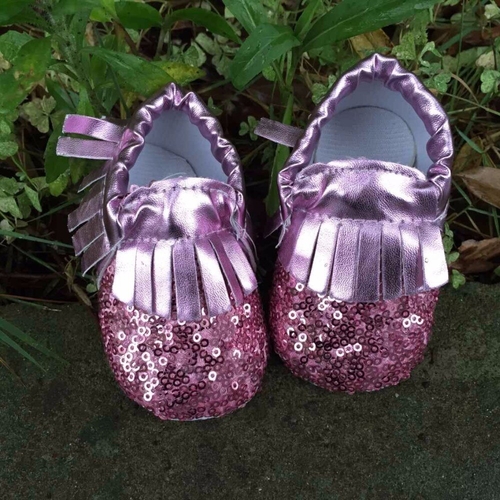 Sequin leather first walker baby moccasins Fringe