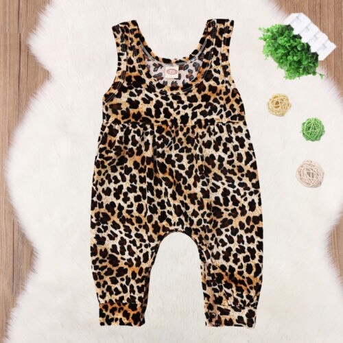 Newborn Baby Girl Leopard Sleeveless Romper