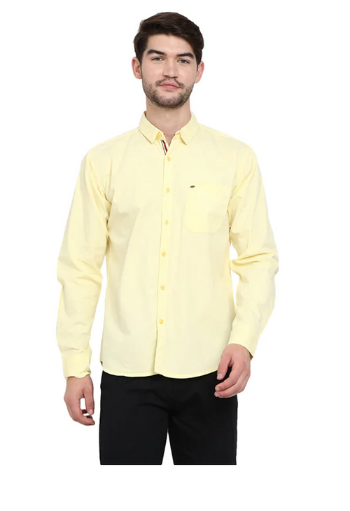 Men's Solid Slim Fit Cotton Casual Shirt YELLOW 4XL
