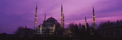 Mosque lit up at dusk  Blue Mosque  Istanbul  Turkey Poster Print by  