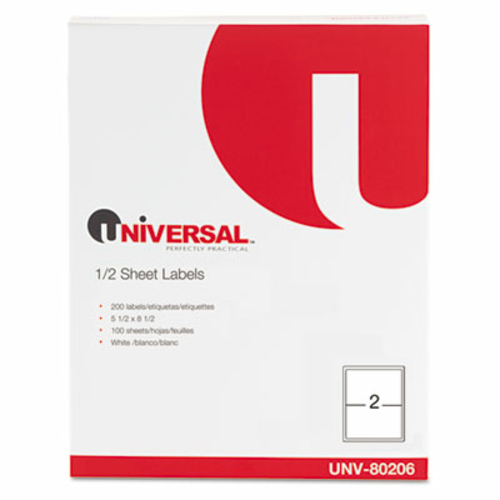 Universal 80206 Inkjet-Laser Printer Labels- 5.5 x 8.5- White- 200-Pac