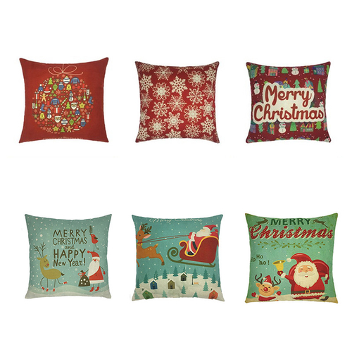 6Pcs 45*45cm Merry Christmas Cushion Cover Santa