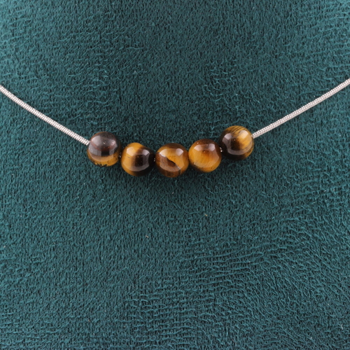 Tiger Eye 6 mm 5 beads necklace. 