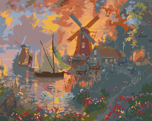 Paint by Numbers - SWANS, WINDMILLS, SAILBOATS AND SUNSET (ABRAHAM