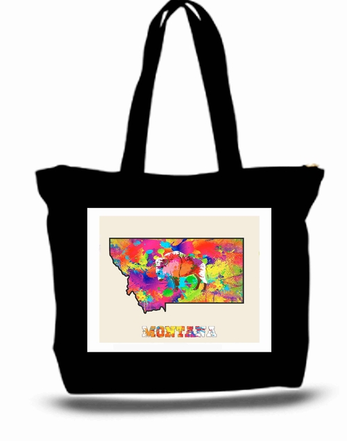 Montana State Art Watercolor Art Tote New Zipper Bag