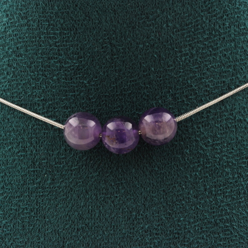 Amethyst 3 beads  8 mm necklace