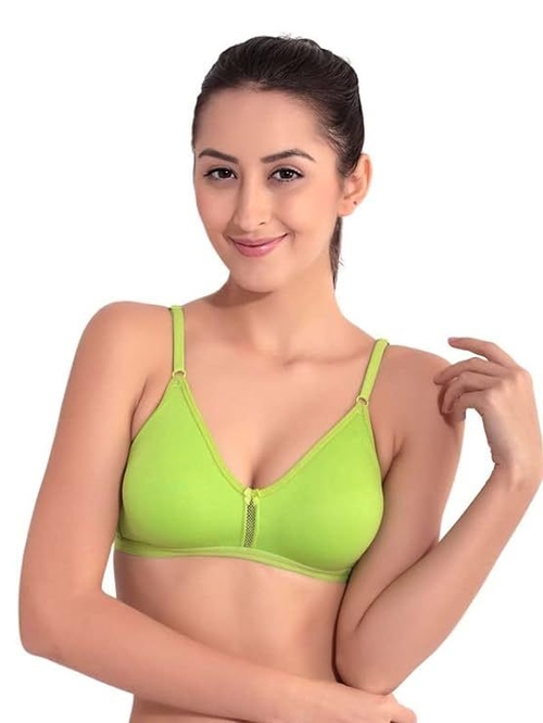 Full Coverage Women Non Padded Wired Free Bra, Lime Green Cup Size-B